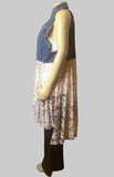 Origami Plus Size Blue Denim and Floral Lace Vest 2XL