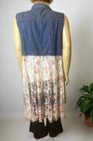 Origami Plus Size Blue Denim and Floral Lace Vest 2XL