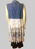 Origami Plus Size Blue Denim and Floral Lace Vest 2XL