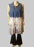 Origami Plus Size Blue Denim and Floral Lace Vest 2XL