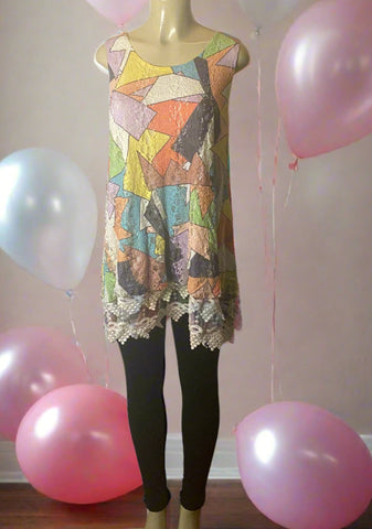 Origami Abstract Sleeveless Lace Tunic