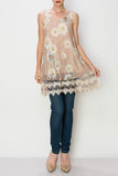 Origami Beige Daisy Sleeveless Tunic