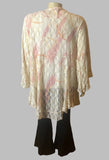 Origami Plus Size Ivory Multicolor Lace Bell Sleeve Cardigan