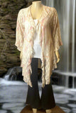 Origami Plus Size Ivory Multicolor Lace Bell Sleeve Cardigan