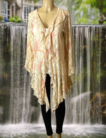 Origami Ivory Multicolor Lace Bell Sleeve Cardigan