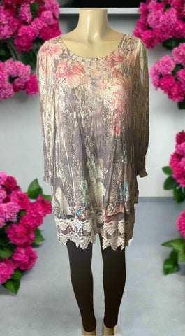 Origami Denim Rose Long Sleeve All Lace Dress