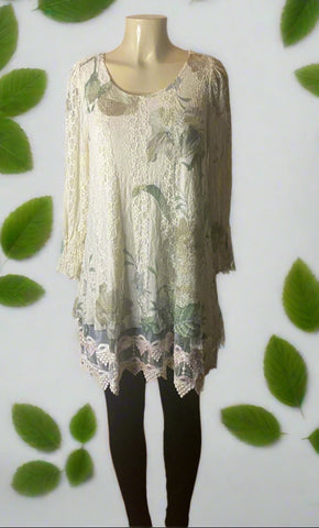 Origami Ivory Leaf Long Sleeve All Lace Dress