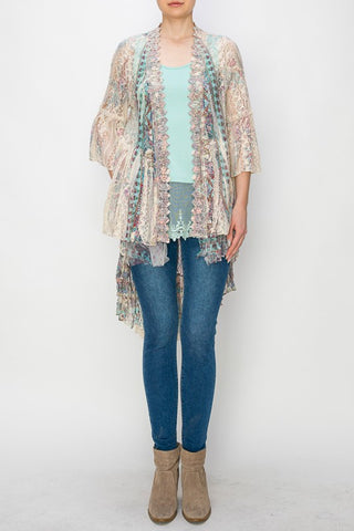 Origami Turquoise  Lace Hi-Lo Cardigan