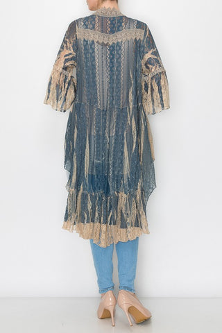 Origami Slate Blue Lace Hi-Lo Cardigan