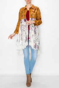 Origami Faux Suede Cardigan with Long Lace Layer