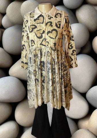 Origami Plus Size Black and Gold Hearts Sweater Lace Hi -Lo Cardigan