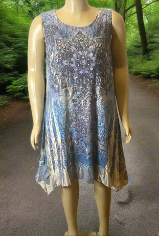 Origami Plus Size Blue Flower Lined All Lace Dress