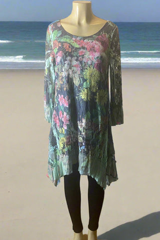 Origami Teal Floral Long Sleeve All Lace Hi-Lo Dress
