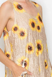 Origami Beige Sunflower Lined All Lace Tunic Dress with Pockets