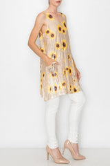 Origami Beige Sunflower Lined All Lace Tunic Dress with Pockets