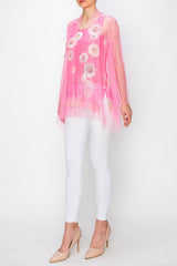 Origami Mesh Cardigan With Pearl Details Hot Pink