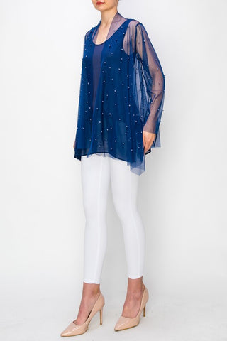 Origami Mesh Cardigan With Pearl Details Navy