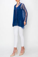 Origami Mesh Cardigan With Pearl Details Navy