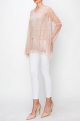 Origami Mesh Cardigan With Pearl Details Taupe