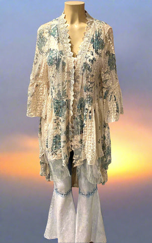 Origami Green Floral Hi-Lo Cardigan