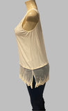 Origami Crystal Embellished Beige Queen Bee Lace Tank
