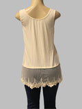 Origami Crystal Embellished Beige Queen Bee Lace Tank