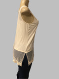 Origami Crystal Embellished Beige Queen Bee Lace Tank