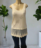 Origami Crystal Embellished Beige Queen Bee Lace Tank