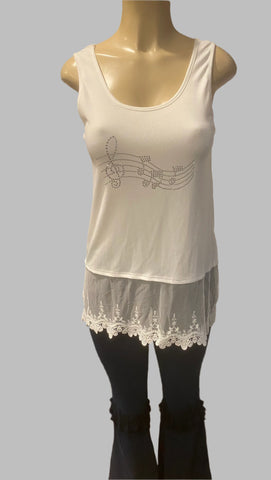 Origami Crystal Embellished Ivory Lace Tank