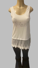 Origami Crystal Embellished Ivory Lace Tank