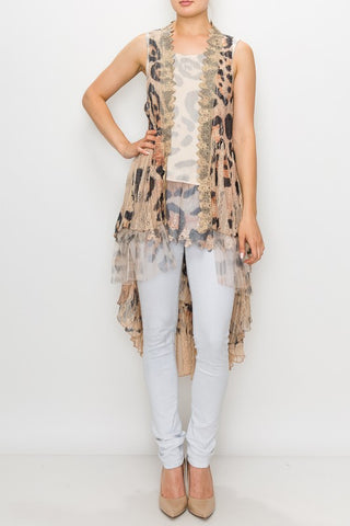 Origami Hi-Lo Lace Leopard Vest