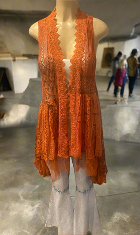Origami Hi-Lo Lace Rust Vest