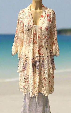 Origami Ivory Floral Hi-Lo Cardigan