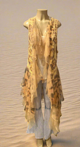 Origami Hi-Lo Gold Leopard Lace Vest