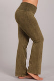 Chatoyant Plus Size Bootcut Mineral Wash Fold Over Waist Pants Pale Olive