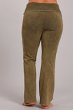 Chatoyant Plus Size Bootcut Mineral Wash Fold Over Waist Pants Pale Olive