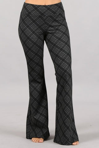 Chatoyant Plaid Print Flared Bell Pants Charcoal