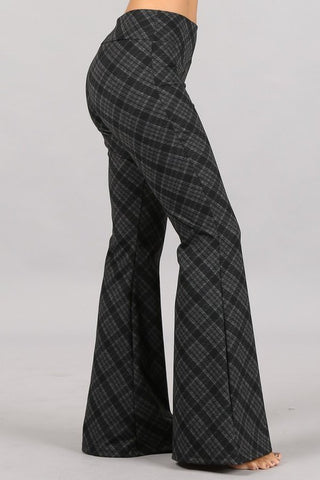 Chatoyant Plaid Print Flared Bell Pants Charcoal