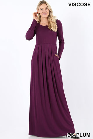 Plus Size Pleated Waist Long Sleeve Dress Dark Plum