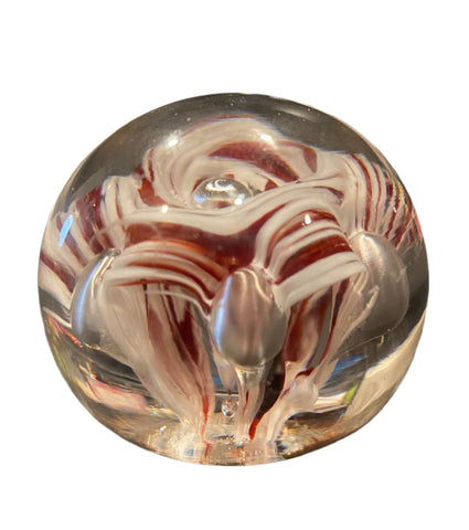 Vintage Red and White Murano Glass Paper Weight