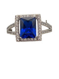 925 Silver Blue Sapphire Halo Ring