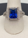 925 Silver Blue Sapphire Halo Ring