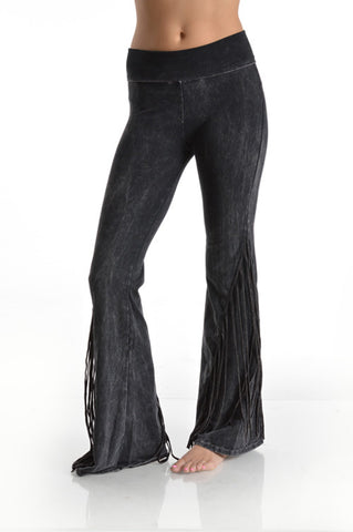 T-Party Mineral Wash Fringe Yoga Pants Black