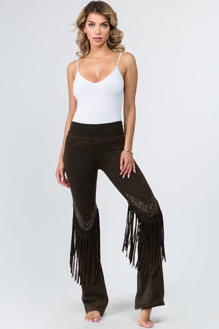 T-Party Western Mineral Wash Fringe & Stone Brown