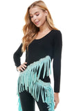 T-Party Western Tri Color Long Sleeve Top Turquoise