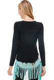 T-Party Western Tri Color Long Sleeve Top Turquoise