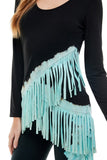 T-Party Western Tri Color Long Sleeve Top Turquoise