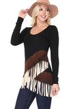 T-Party Western Tri Color Long Sleeve Top Black