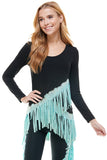 T-Party Western Tri Color Long Sleeve Top Turquoise