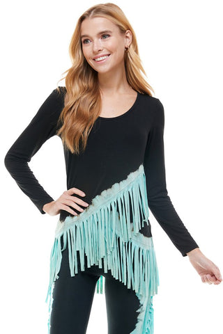 T-Party Western Tri Color Long Sleeve Top Turquoise